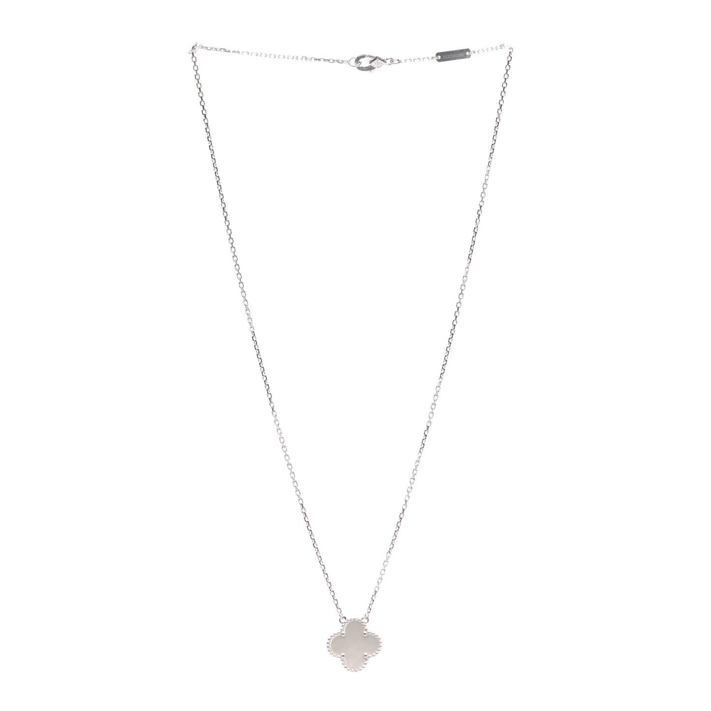 18K White Gold Mother of Pearl Vintage Alhambra Pendant Necklace