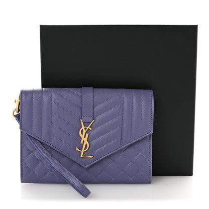 Saint Laurent Grain De Poudre Textured Mixed Matelasse Triquilt Monogram Clutch Dark Wisteria 12 of 12