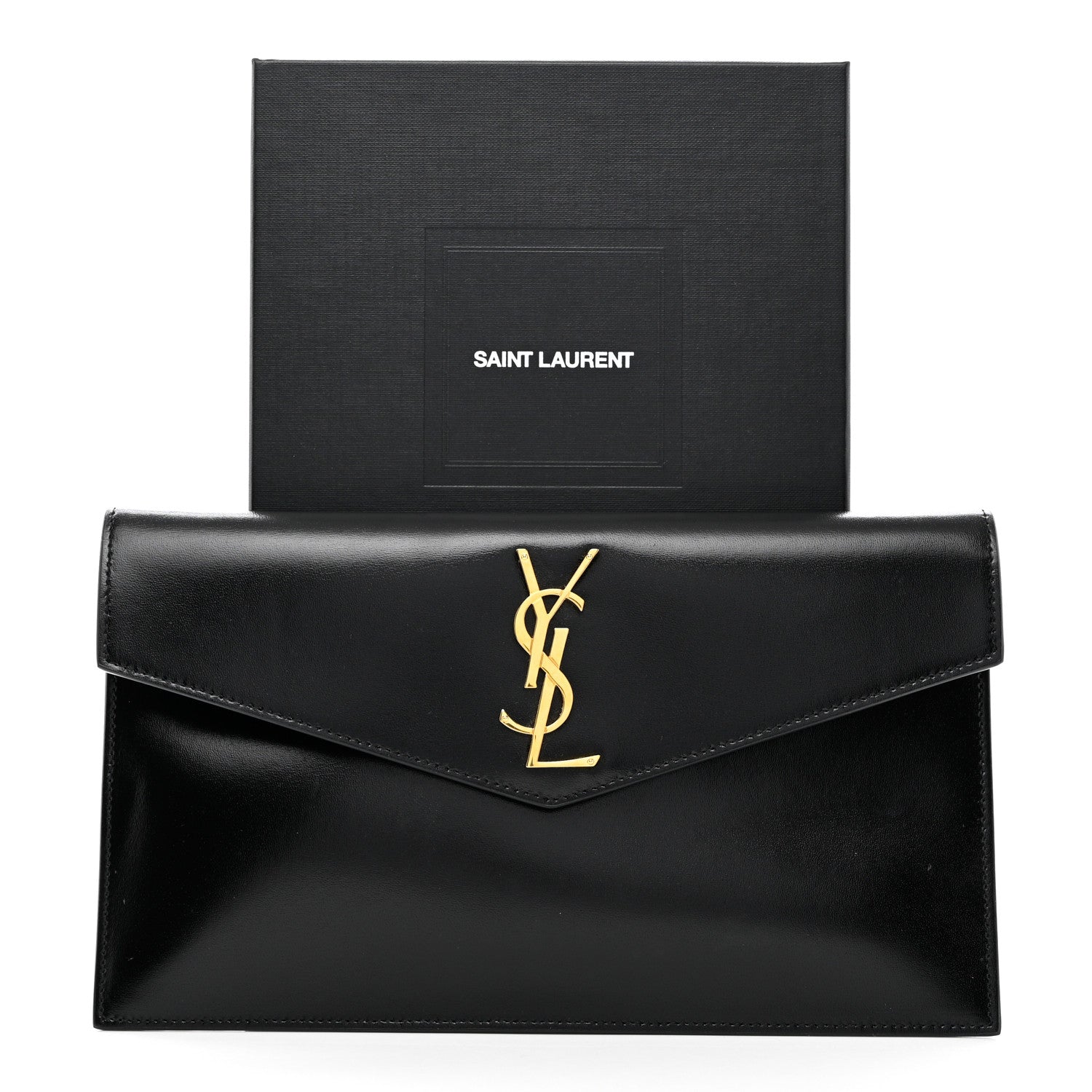 Saint Laurent Smooth Shiny Calfskin Monogram Uptown Pouch Black 8 of 8
