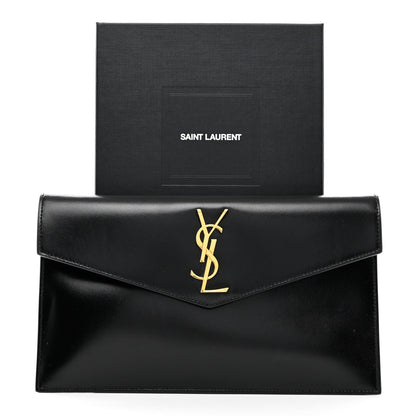 Saint Laurent Smooth Shiny Calfskin Monogram Uptown Pouch Black 8 of 8
