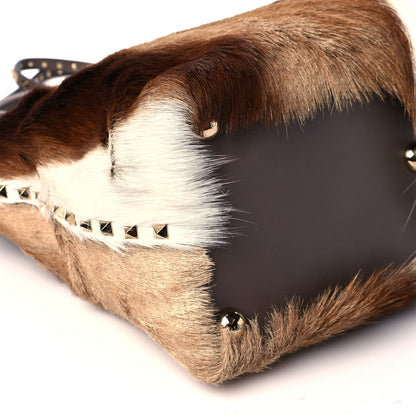 Valentino Garavani Calf Hair Cavallino Animal Rockstud Dome Satchel Brown 8 of 9