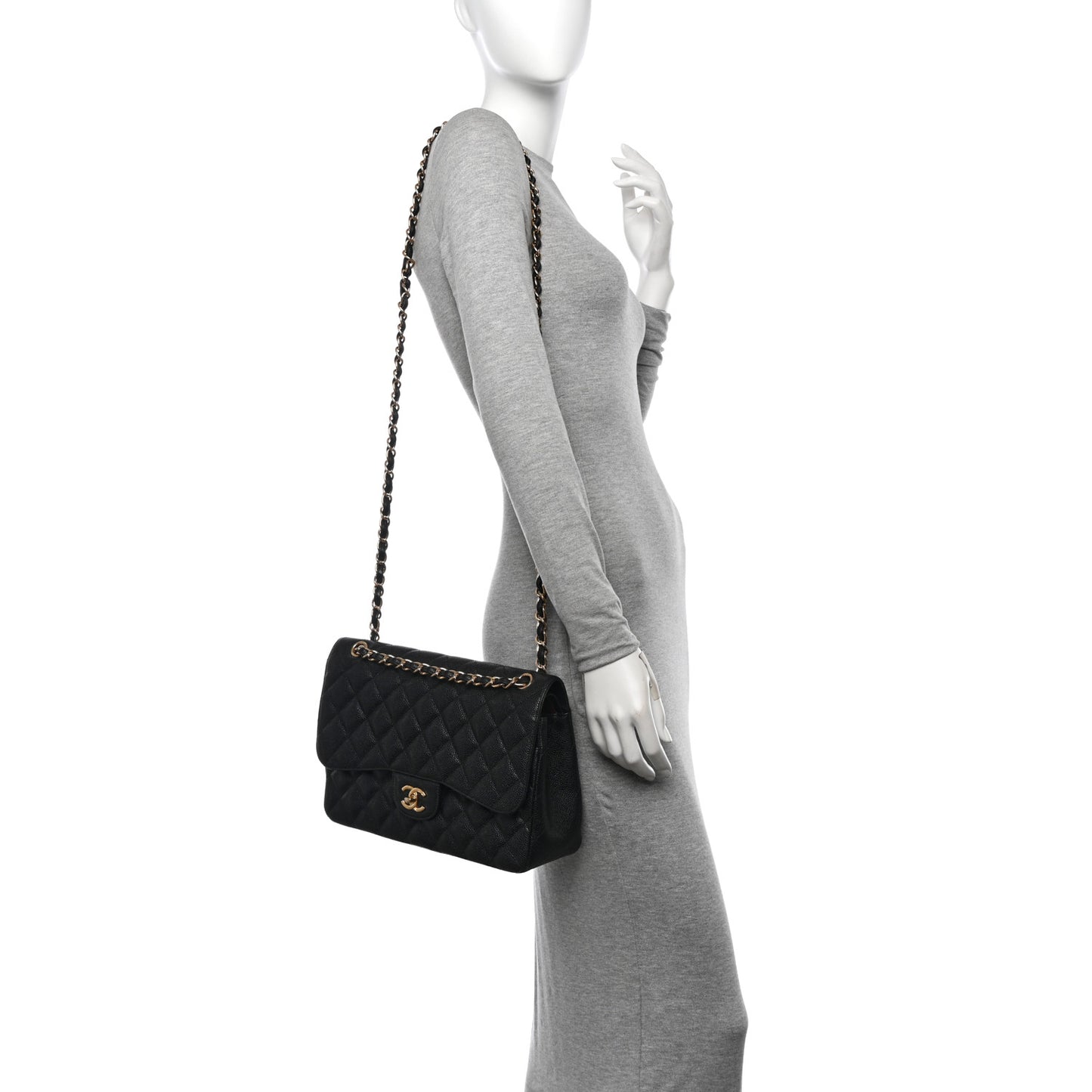 Caviar Quilted Jumbo Double Flap Black