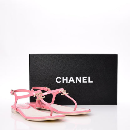 Chanel Patent Calfskin CC Logo Thong Sandals 35 Pink 8 of 8