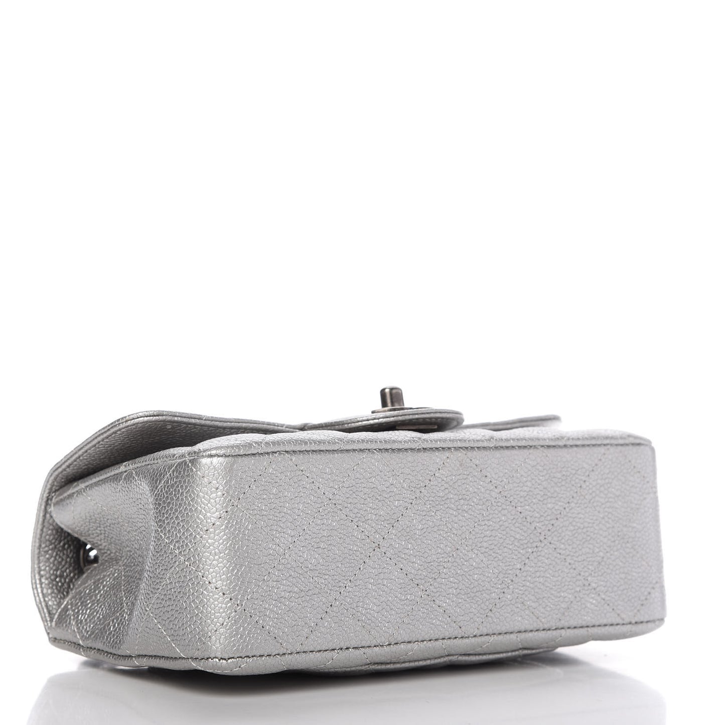 Metallic Caviar Quilted Mini Rectangular Flap Silver