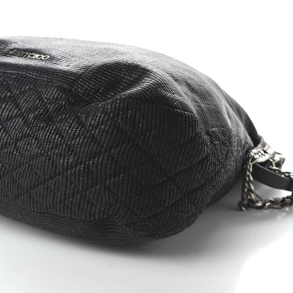 Jimmy Choo Lizard Embossed Large Boho Biker Hobo Black 7 of 10