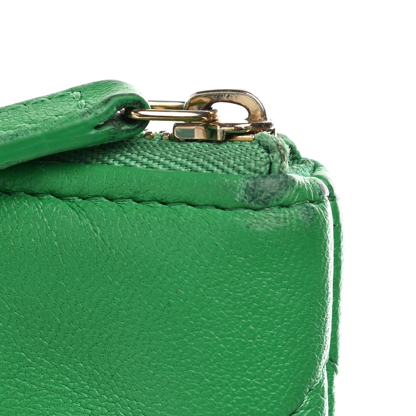 Shiny Goatskin Quilted Chanel 19 Pouch Green