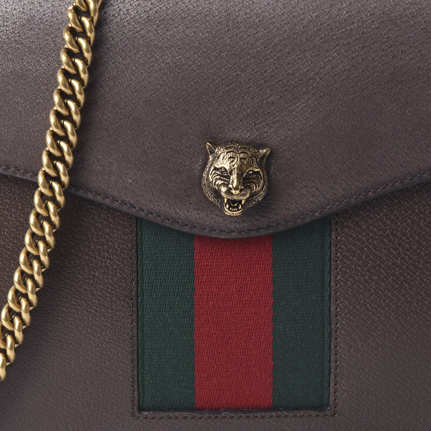 Grained Calfskin Web Animalier Shoulder Bag Brown