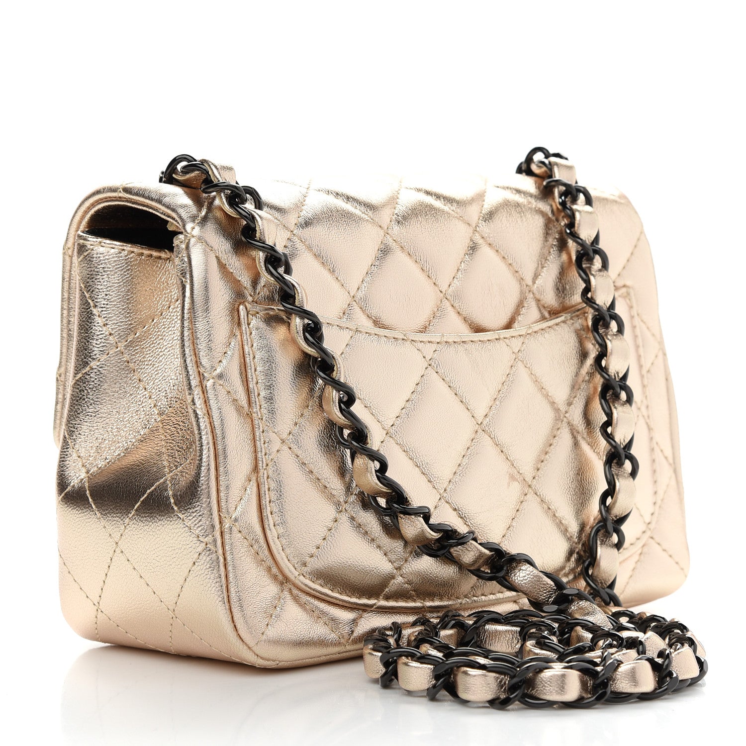 Chanel Metallic Lambskin Quilted Mini Square Flap Gold Black 3 of 9