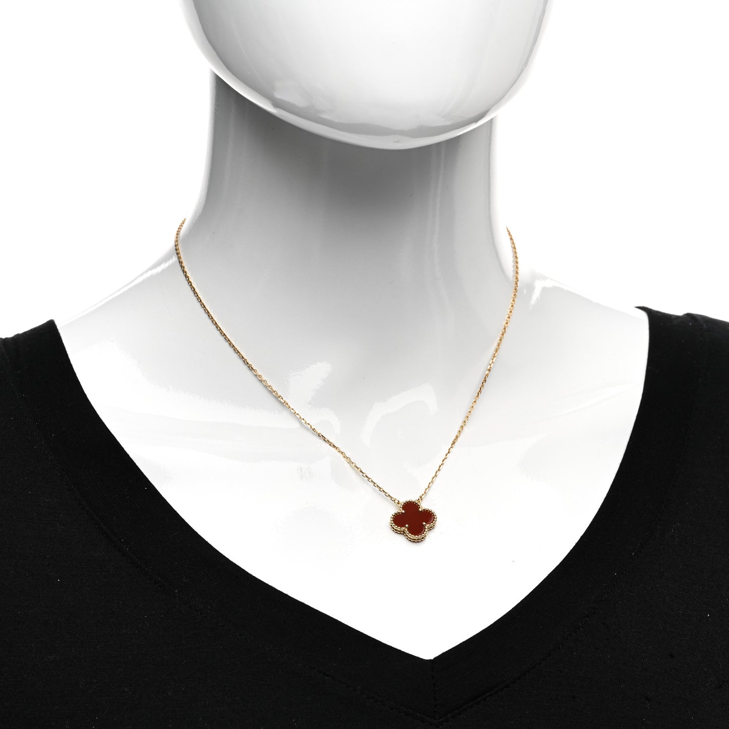 18K Yellow Gold Carnelian Vintage Alhambra Pendant Necklace