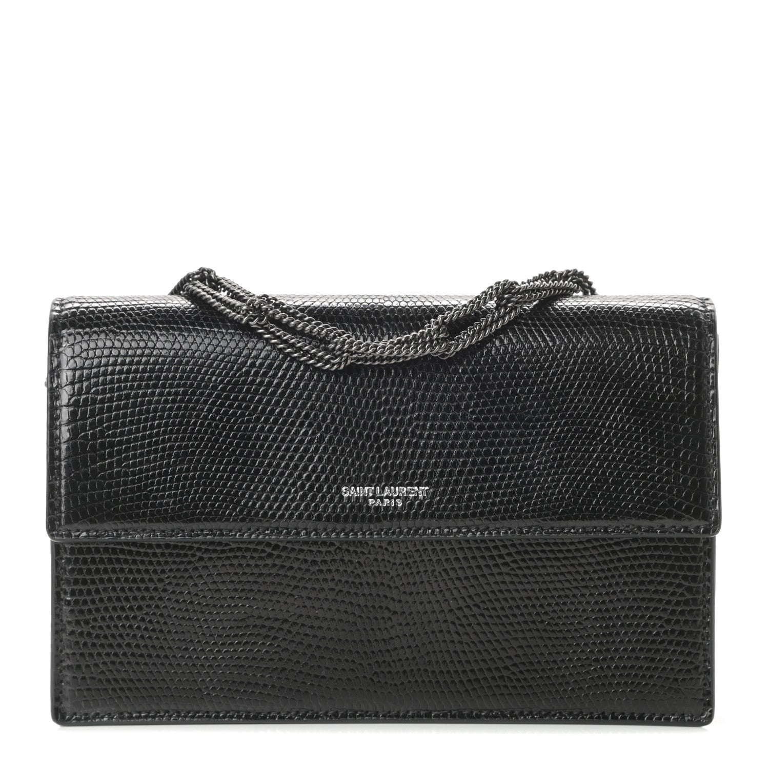 Saint Laurent Calfskin Lizard Embossed Small Pochette Black 1 of 11