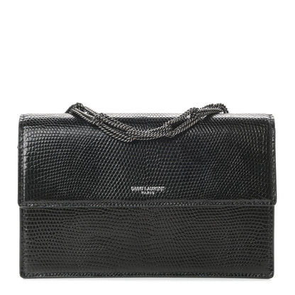 Saint Laurent Calfskin Lizard Embossed Small Pochette Black 1 of 11