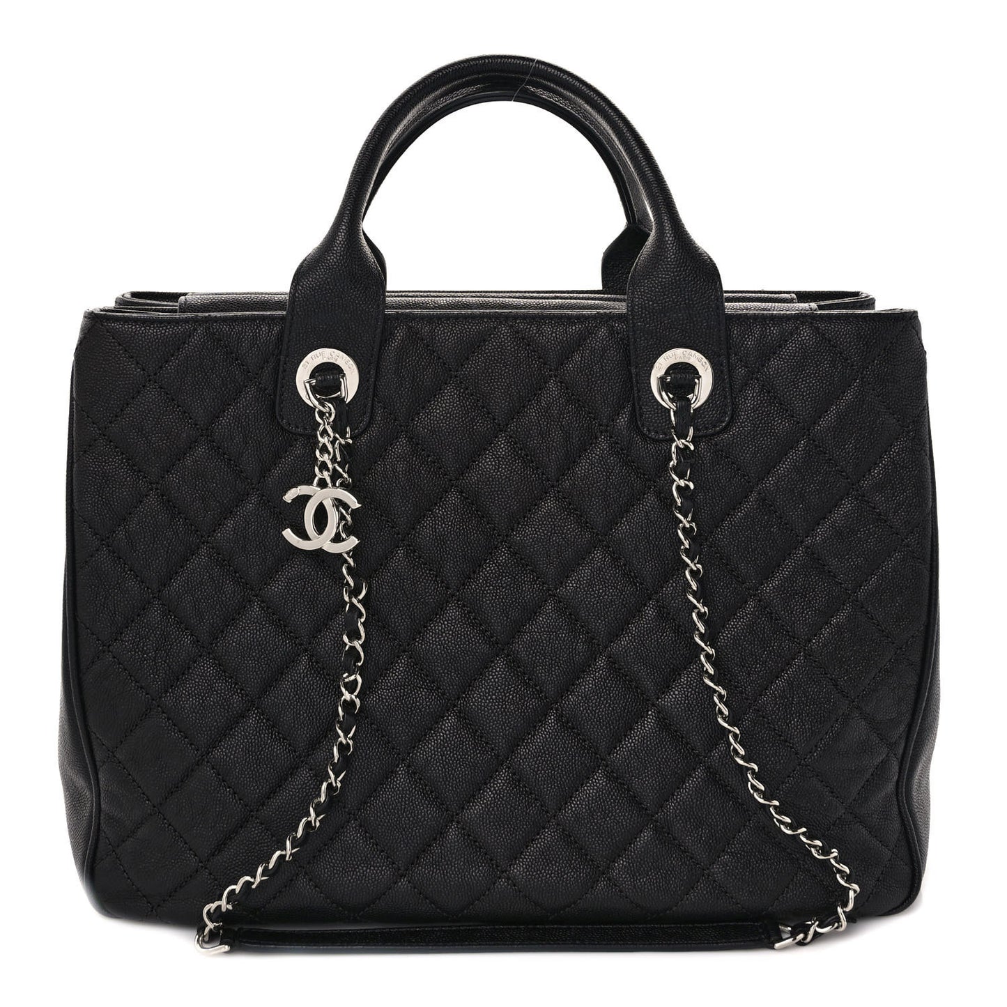 Caviar Quilted Large Urban Companion Top Handle Shopping Tote Black