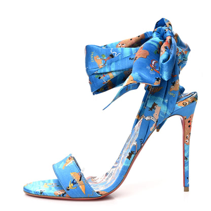 Christian Louboutin Crepe Satin Greekaba Du Desert 100 Sandal 39 Blue Multicolor 1 of 8