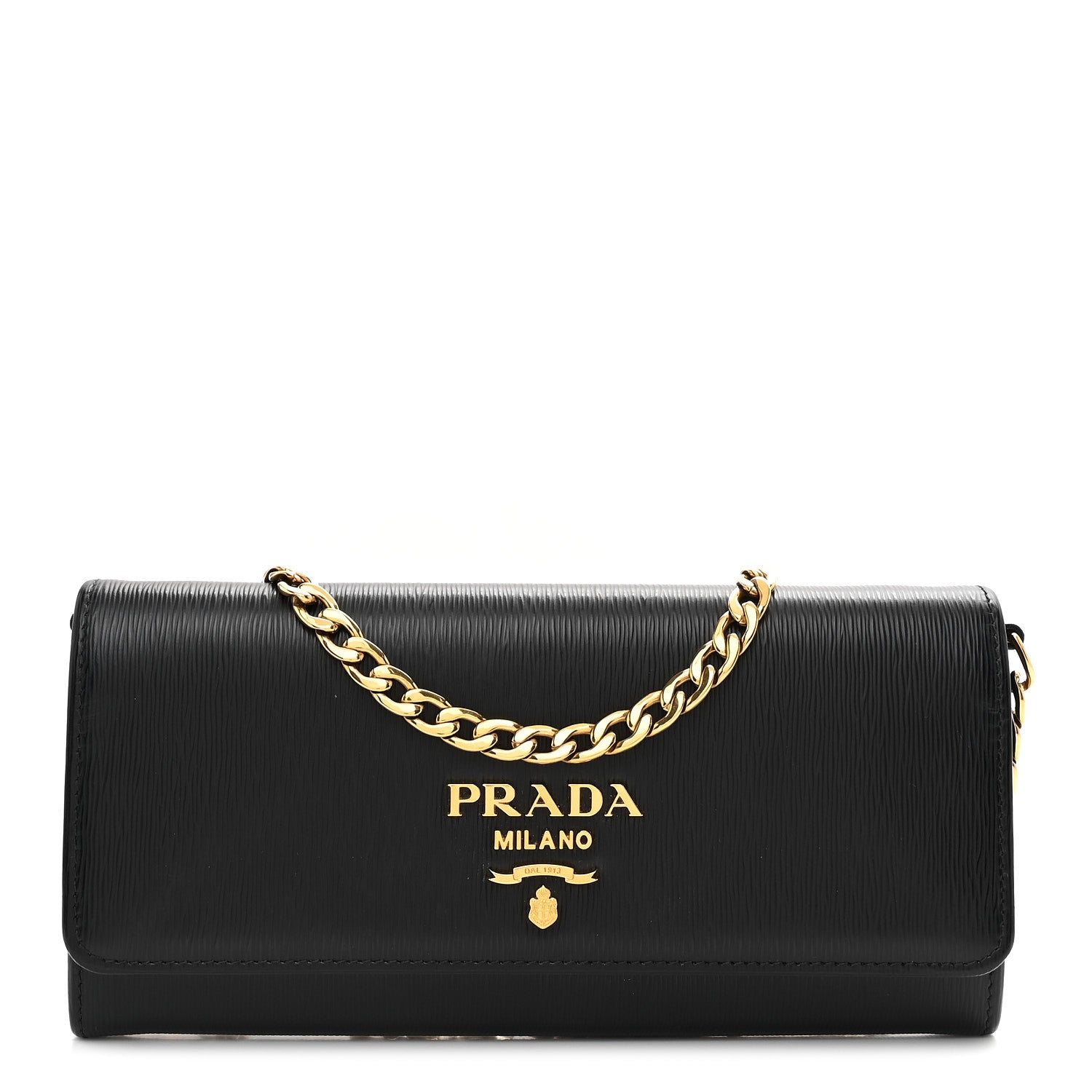 Prada Vitello Move Metal Oro Chain Wallet Black 1 of 10
