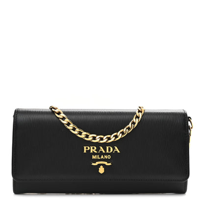 Prada Vitello Move Metal Oro Chain Wallet Black 1 of 10