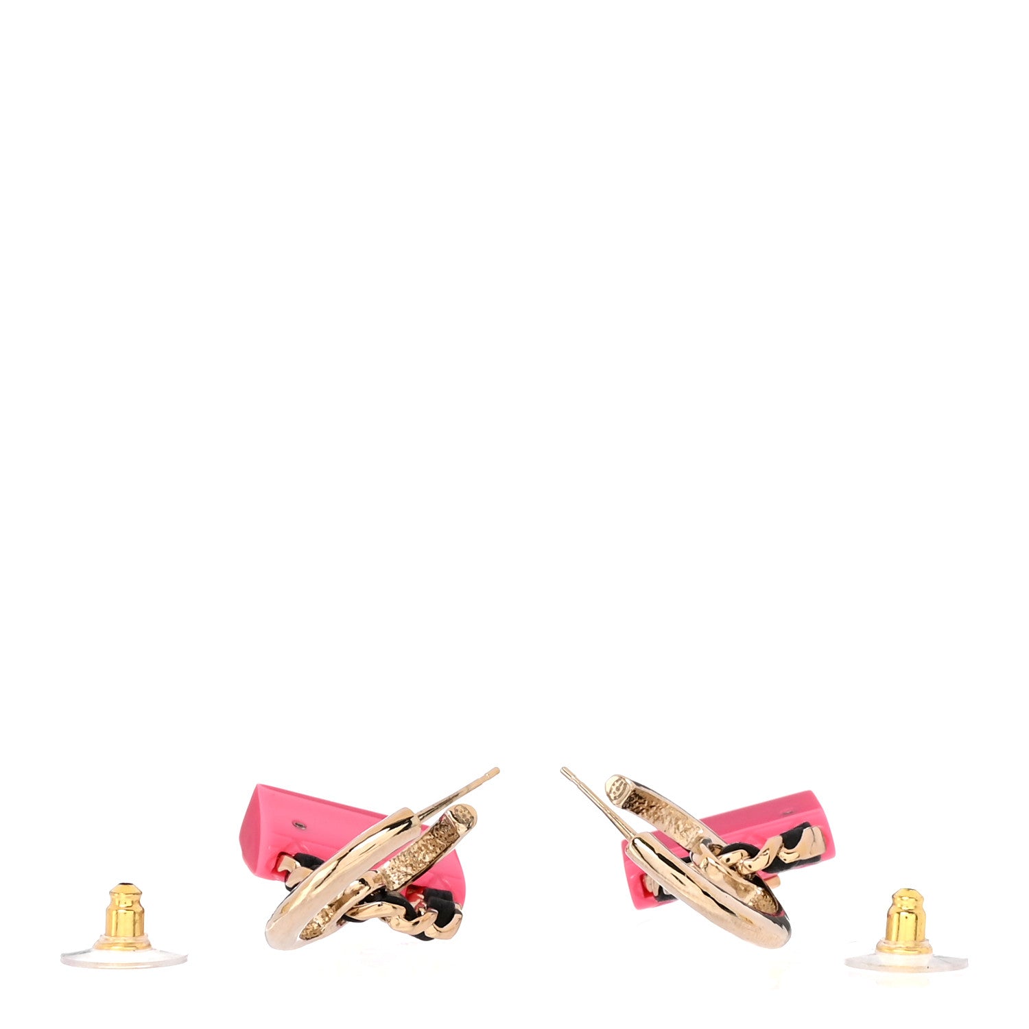 Chanel Metal Resin Lambskin Quilted CC Turnlock Chain Flap Bag Hoop Earrings Pink Gold 3 of 5