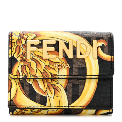 Fendi X VERSACE Glazed Fabric Fendace FF Baroque Micro Tri-Fold Wallet Gold Tobacco Black 1 of 7