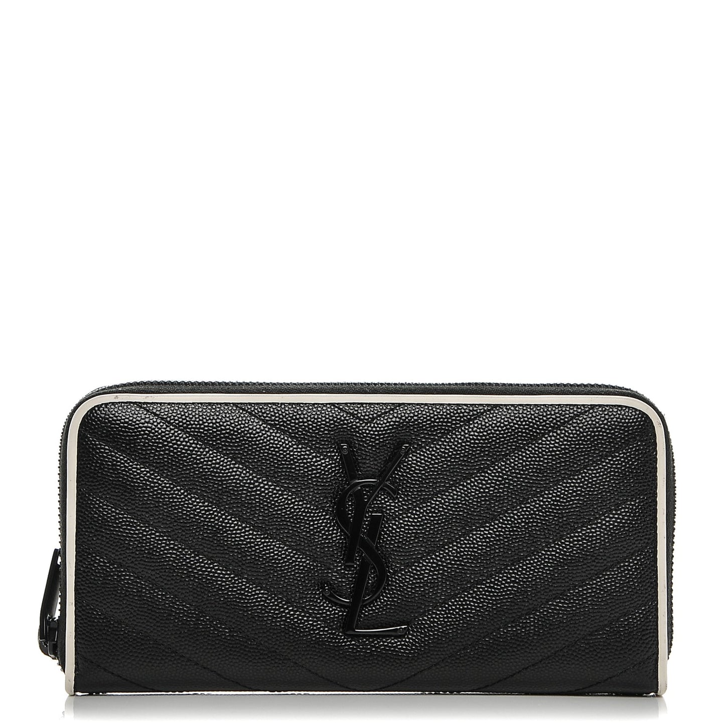 Grain De Poudre Matelasse Chevron Monogram Zip Around Wallet Black Dove White