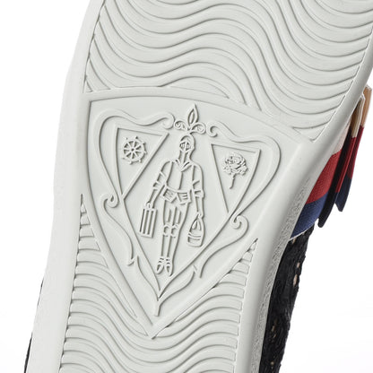 Gucci Lace Crystal Sylvie Web Flower Leaf Womens Ace Sneakers 37.5 Black Tan Beige 8 of 8