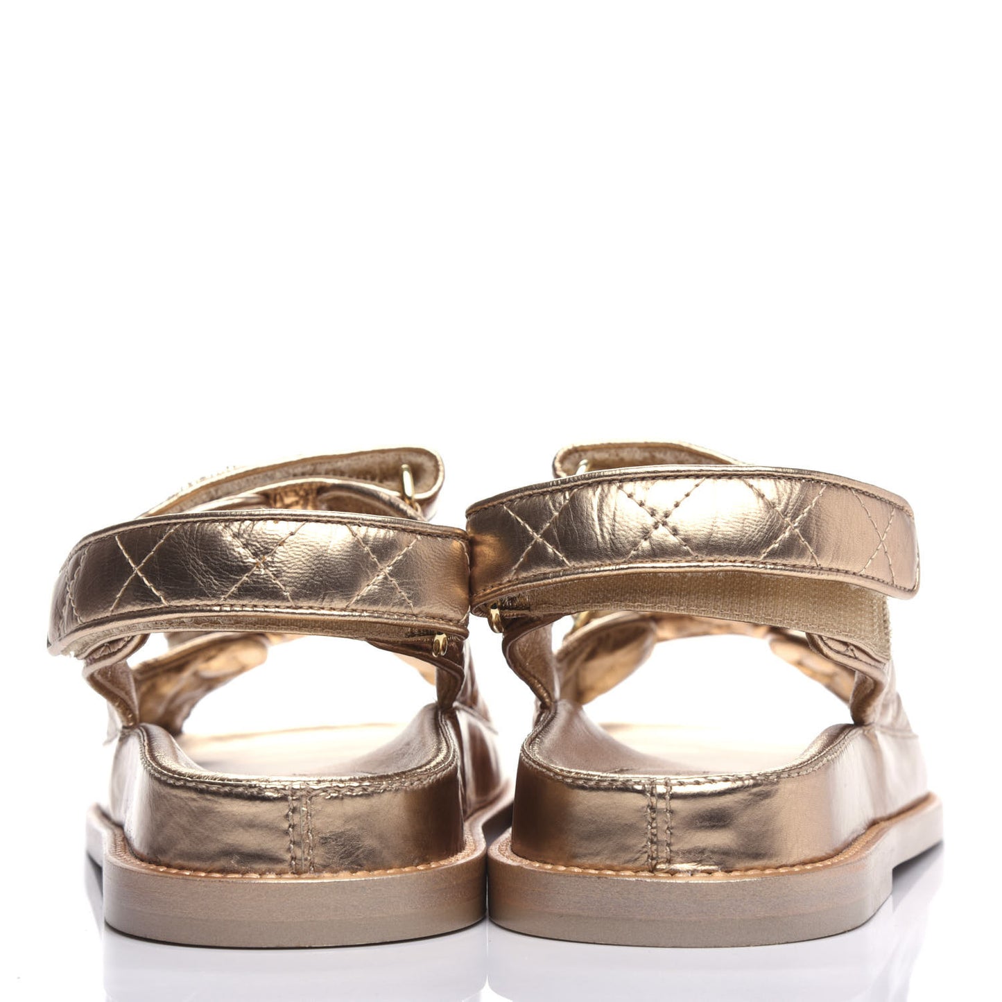 Iridescent Lambskin Quilted Velcro Dad Sandals 36 Light Bronze