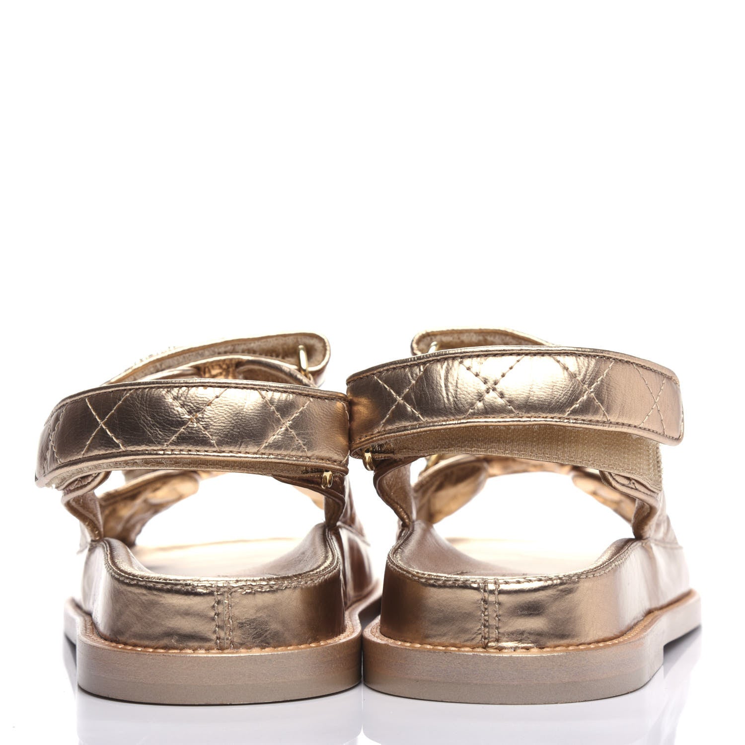 Chanel Iridescent Lambskin Quilted Velcro Dad Sandals 36 Light Bronze 7 of 11