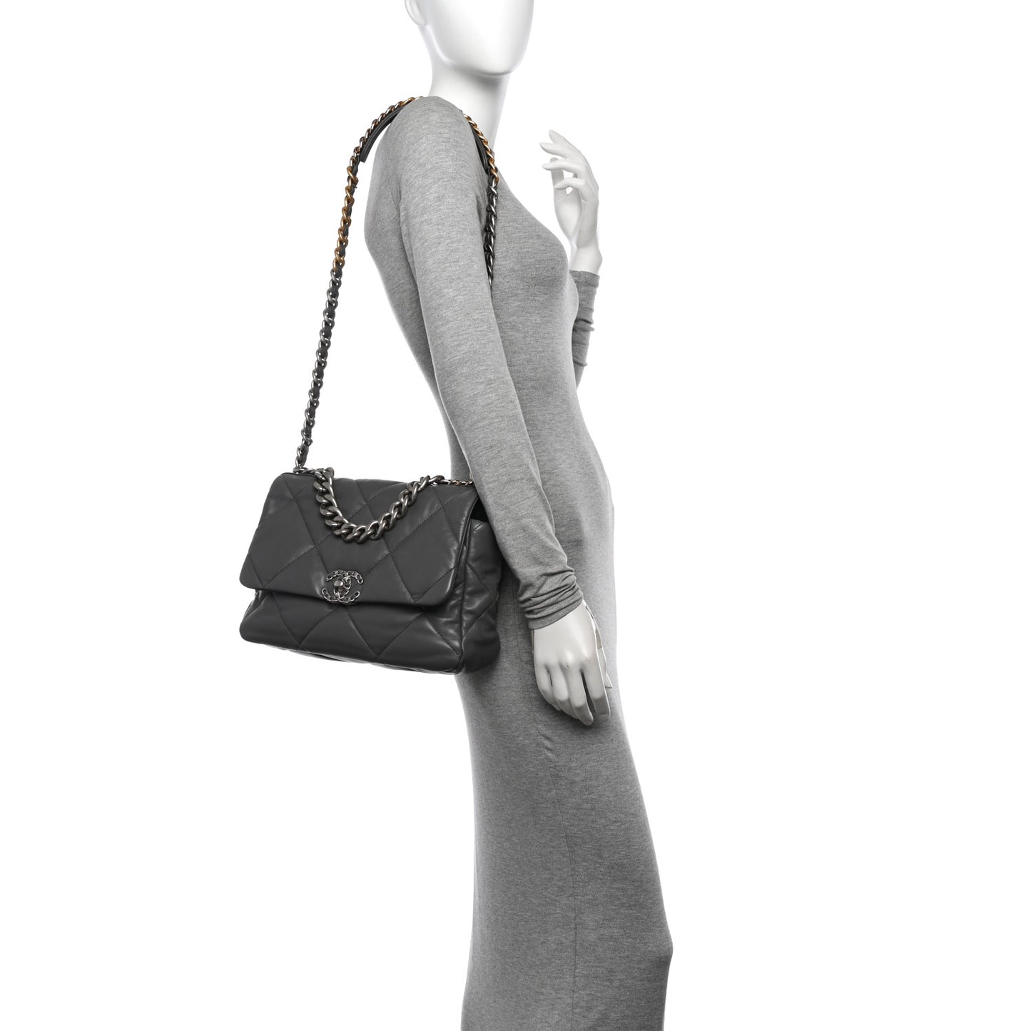 Lambskin Quilted Large Chanel 19 Flap Dark Grey