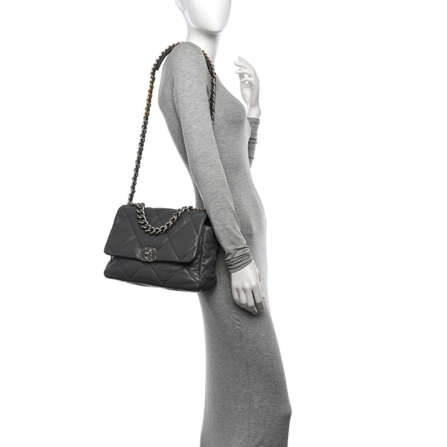 Chanel Lambskin Quilted Large Chanel 19 Flap Dark Grey 2 of 12