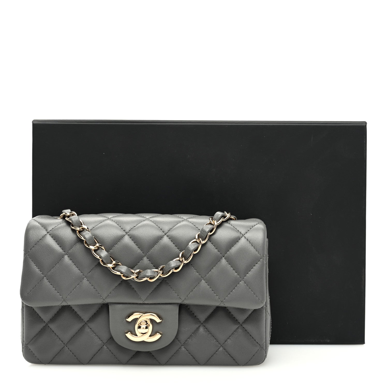Chanel Lambskin Quilted Mini Rectangular Flap Dark Grey 11 of 11