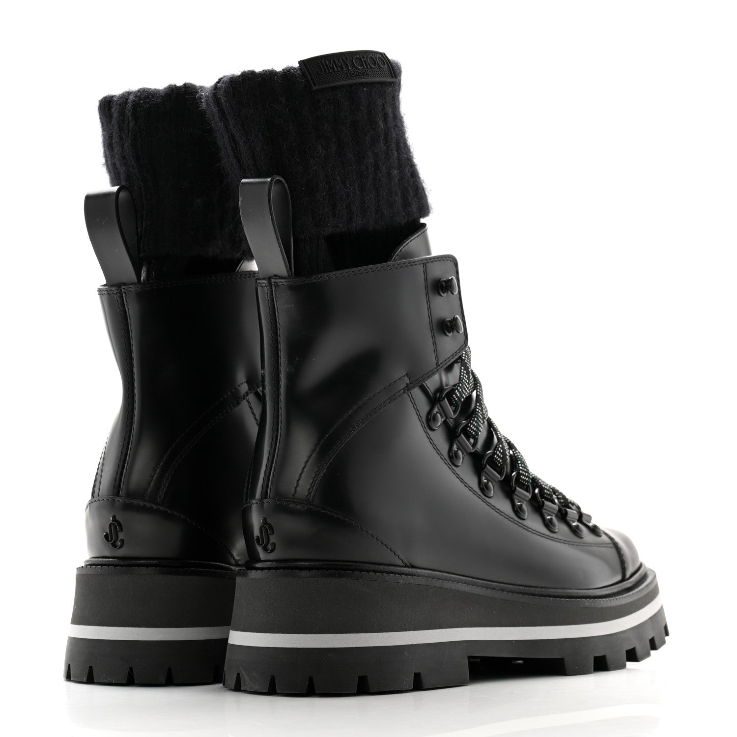 Jimmy Choo Calfskin Knit Wool Chike Ankle Boots 35 Black 4 of 9