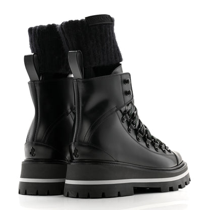 Jimmy Choo Calfskin Knit Wool Chike Ankle Boots 35 Black 4 of 9