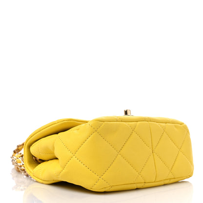 Chanel Lambskin Metal Quilted Mini Top Handle Square Flap Yellow 4 of 10