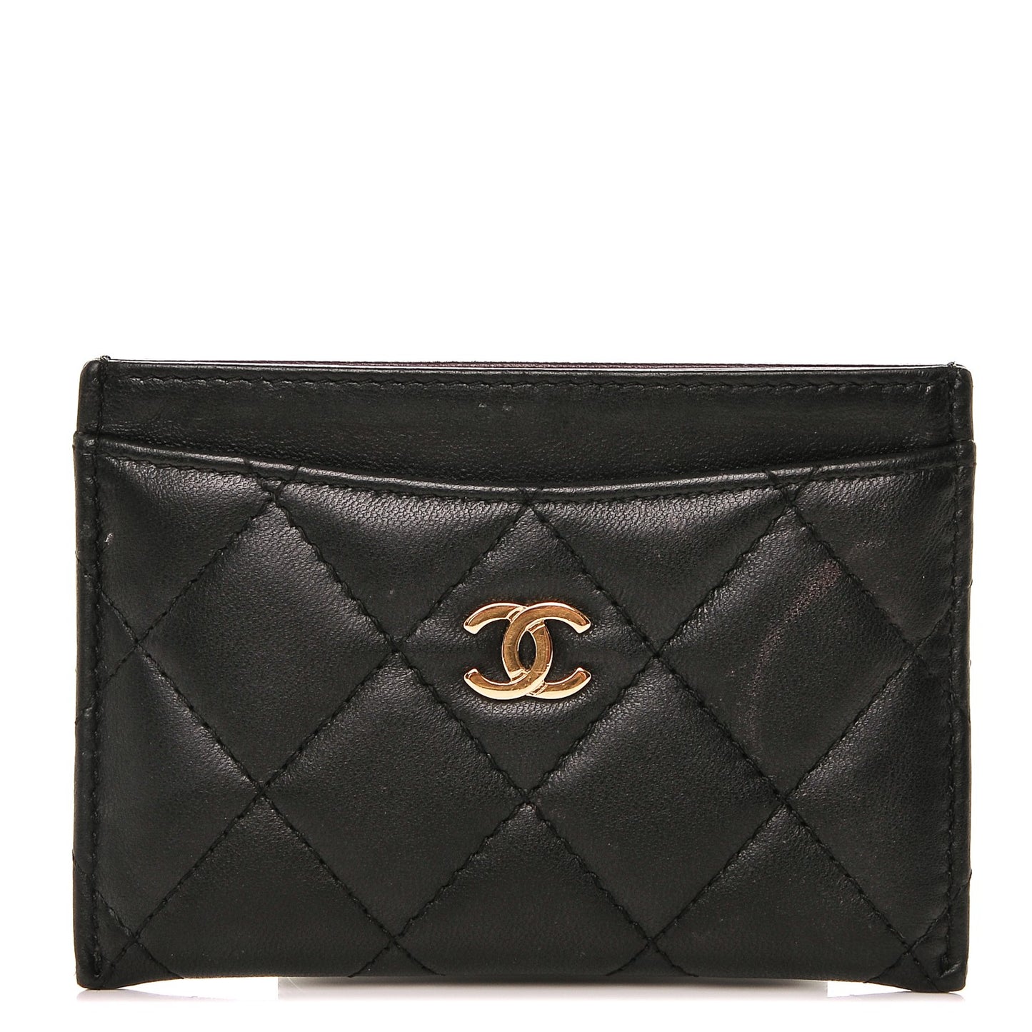Lambskin Quilted Card Holder Black