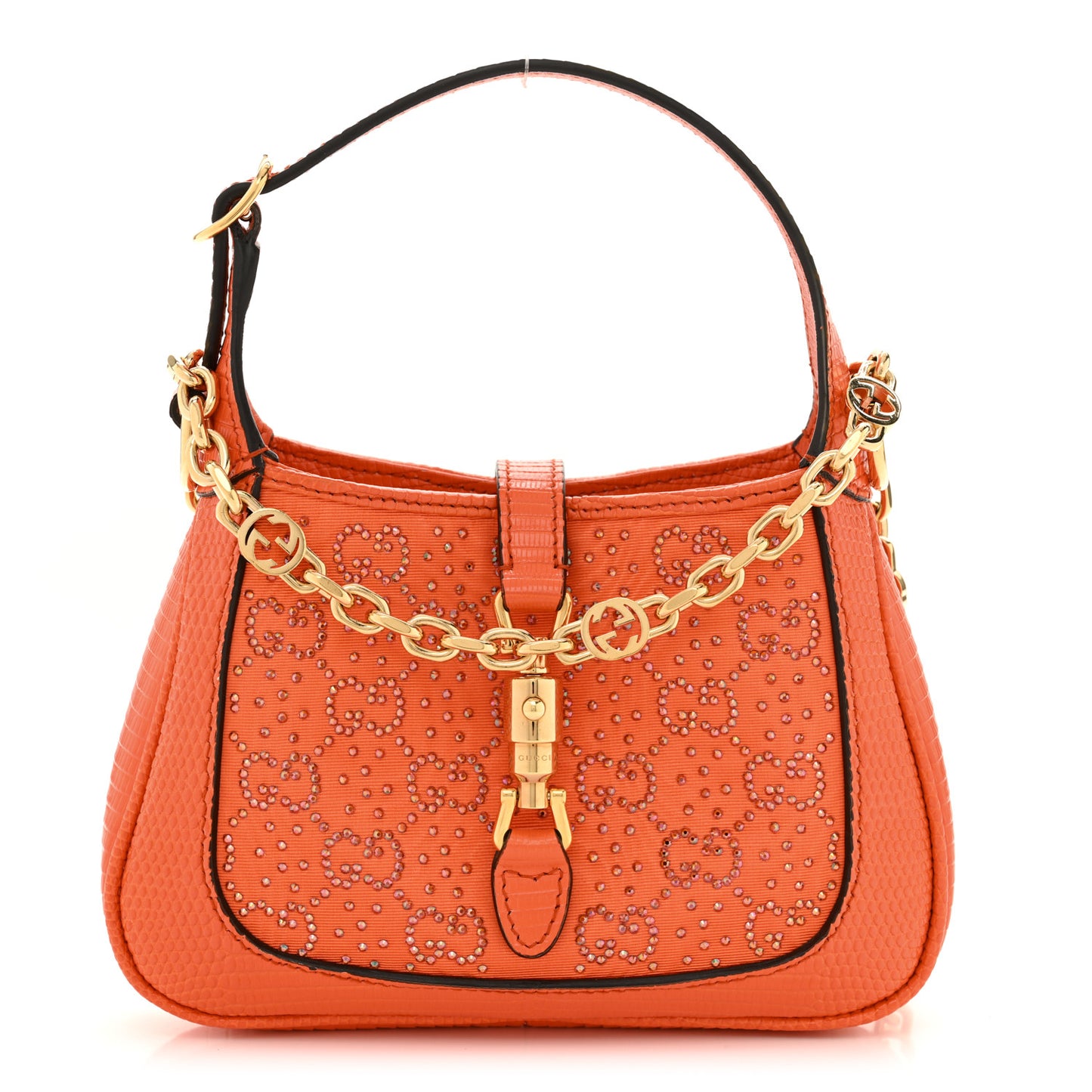 Canvas Lizard Crystal GG Monogram Mini Jackie 1961 Orange