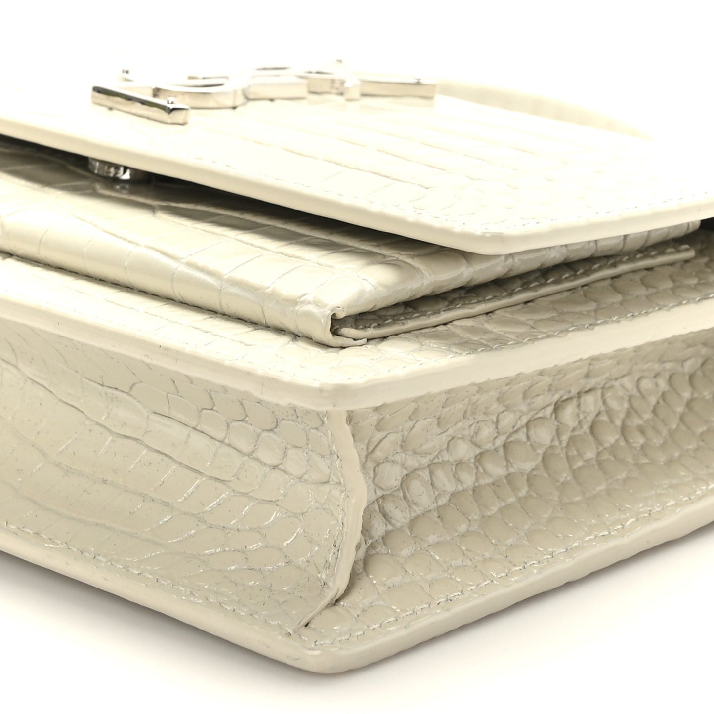 Calfskin Crocodile Embossed Monogram Sunset Chain Wallet Blanc Vintage