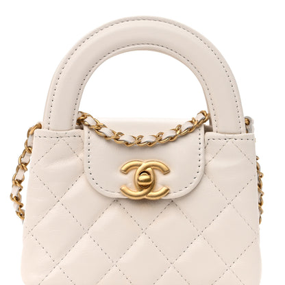 Chanel Shiny Aged Calfskin Quilted Mini Nano Kelly Shopper White 8 of 11