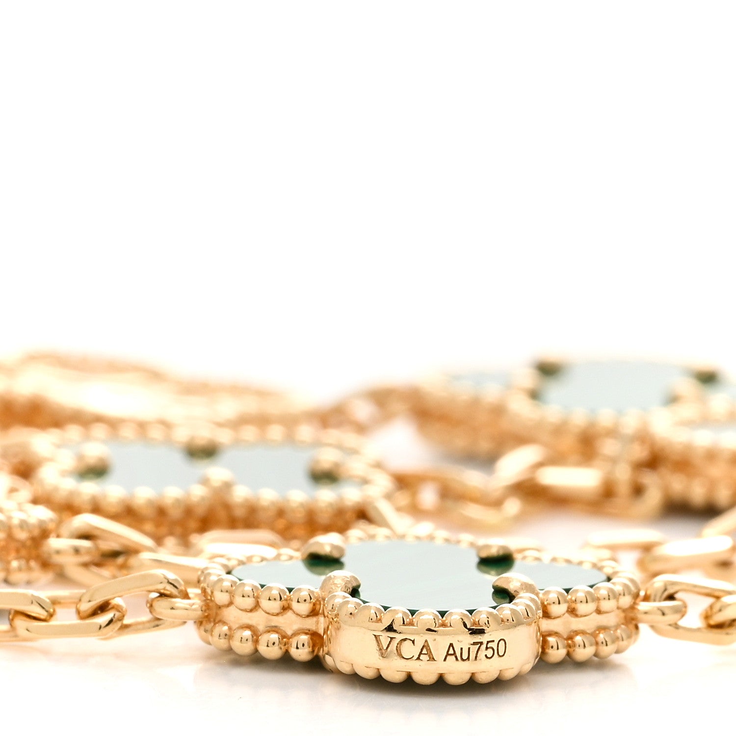 Van Cleef & Arpels 18K Yellow Gold Diamond Malachite 10 Motifs Vintage Alhambra Necklace 4 of 5