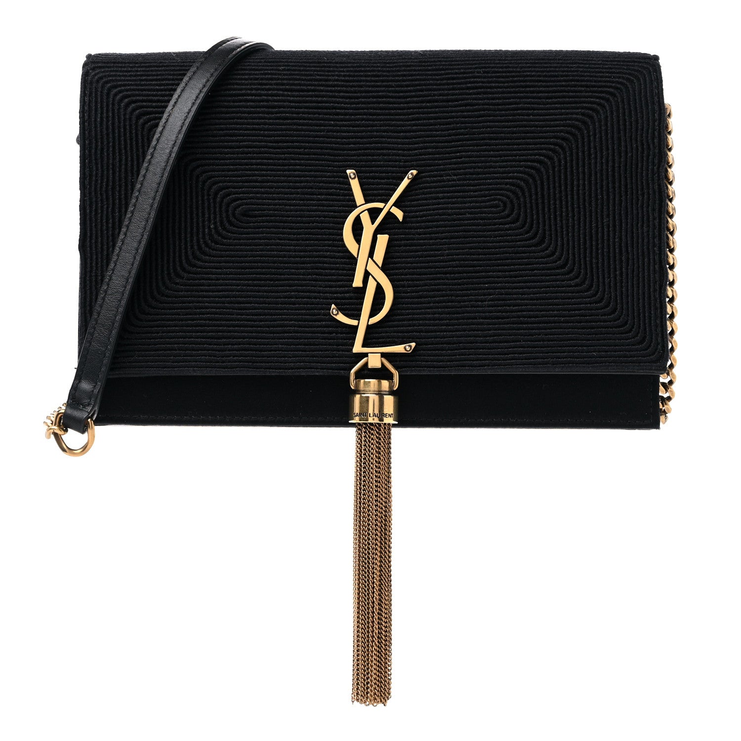 Saint Laurent Satin Woven Monogram Kate Tassel Chain Wallet Black 1 of 11
