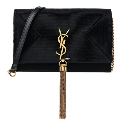 Saint Laurent Satin Woven Monogram Kate Tassel Chain Wallet Black 1 of 11