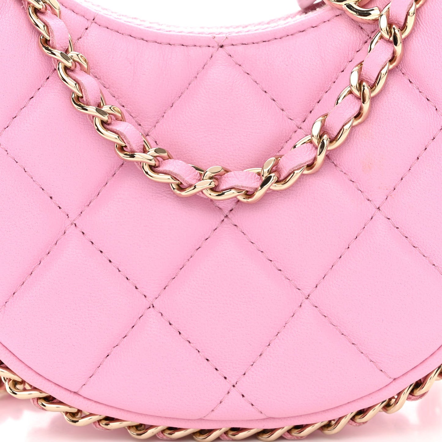 Lambskin Quilted Mini Chain Around Hobo Pink