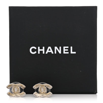 Chanel Hammered CC Earrings Silver 5 of 5