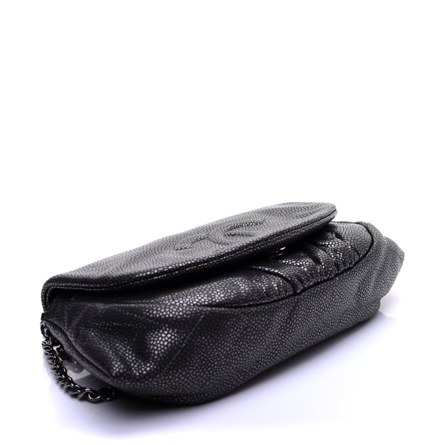 Metallic Caviar Half Moon Wallet On Chain WOC Dark Silver
