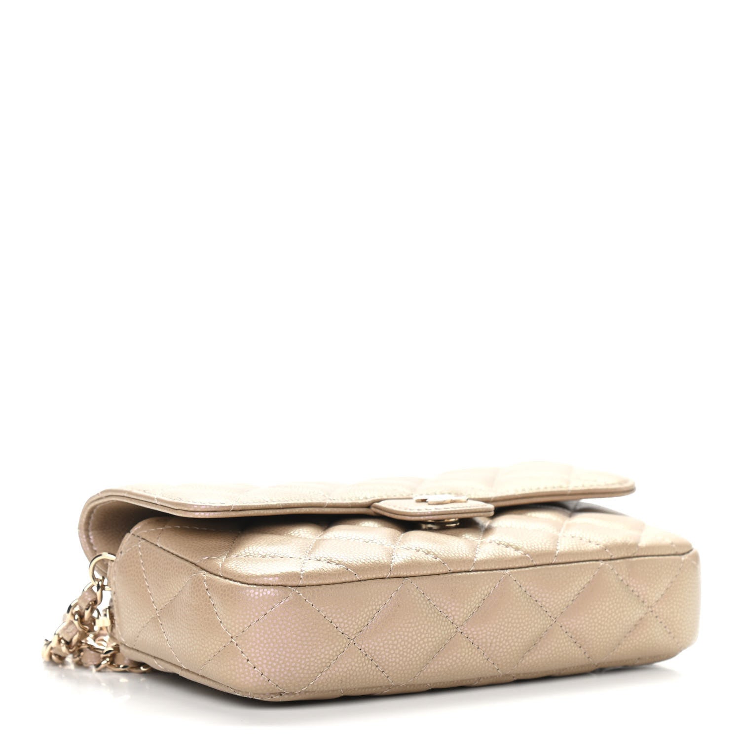 Chanel Iridescent Caviar Quilted Flap Phone Holder With Chain Beige 4 of 10