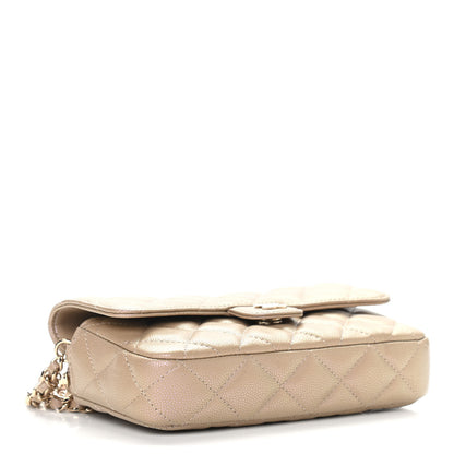 Chanel Iridescent Caviar Quilted Flap Phone Holder With Chain Beige 4 of 10