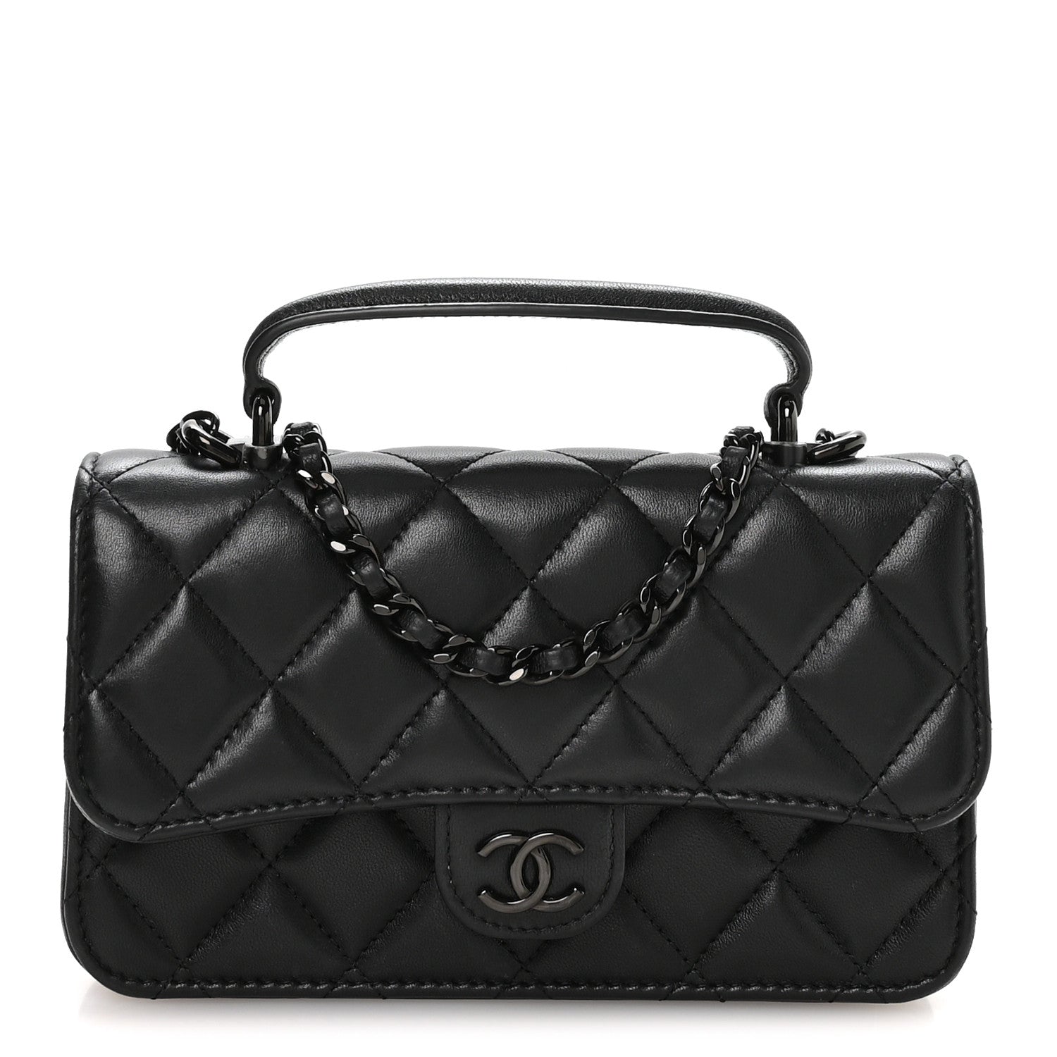 Chanel Lambskin Quilted Flap Phone Holder With Chain So Black 1 of 11