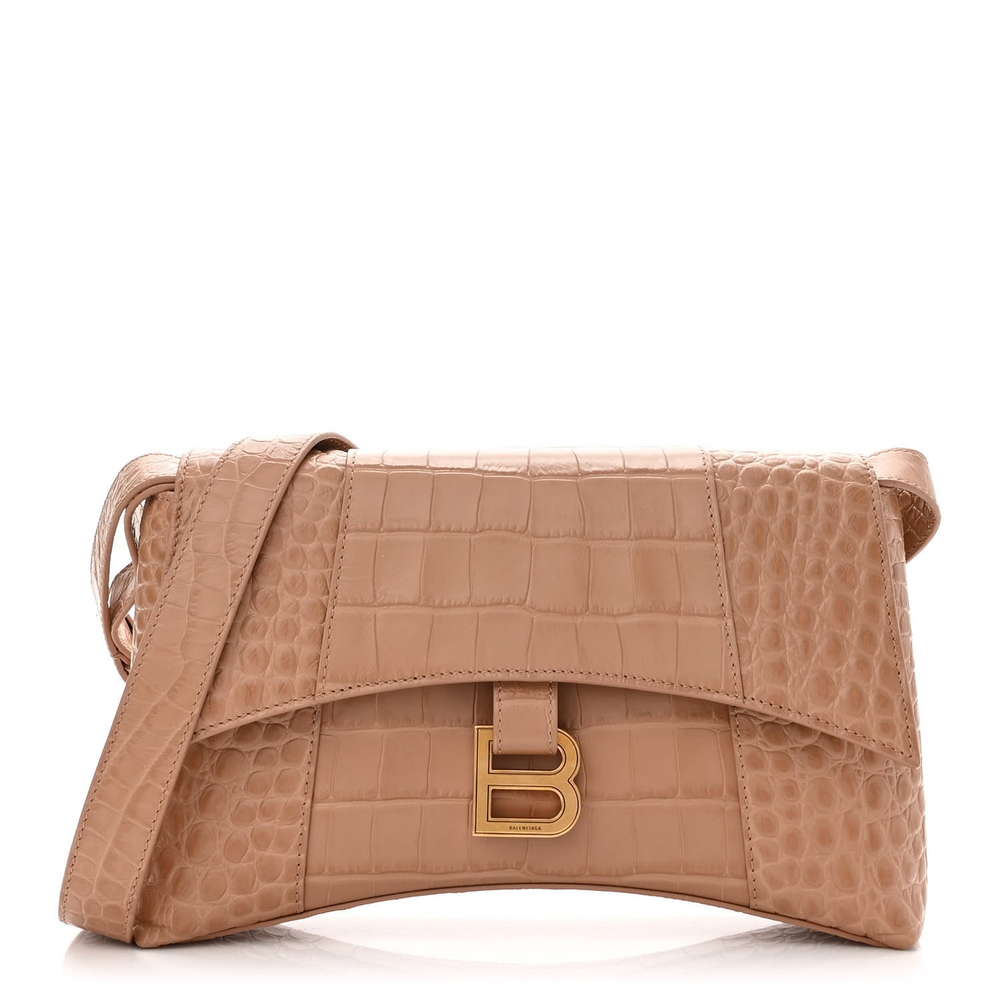 Extra Supple Calfskin Crocodile Embossed XS Downtown Shoulder Bag Nude Beige