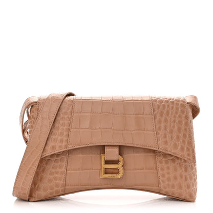 Balenciaga Extra Supple Calfskin Crocodile Embossed XS Downtown Shoulder Bag Nude Beige 1 of 11