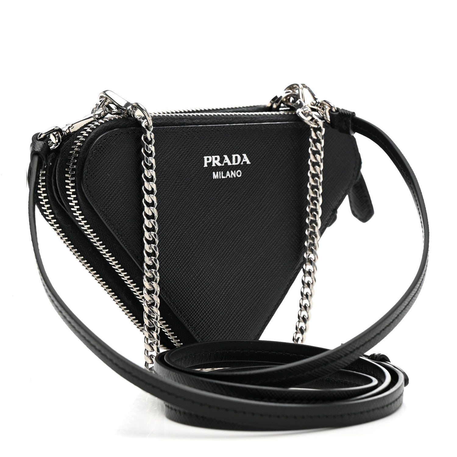 Prada Saffiano Mini Triangle Crossbody Pouch Black 3 of 16