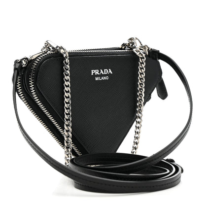Prada Saffiano Mini Triangle Crossbody Pouch Black 3 of 16