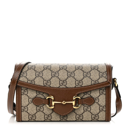 Gucci GG Supreme Monogram Mini Horsebit 1955 Shoulder Bag Beige Brown Sugar 1 of 11