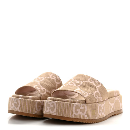 Gucci Monogram Jumbo GG Angelina Platform 55mm Slide Sandals 39.5 Beige Perfect Pink 4 of 10